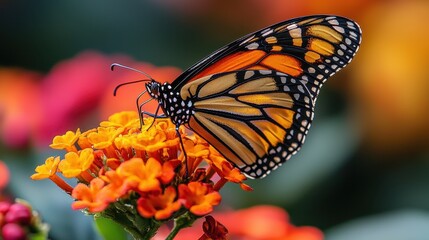 Fototapeta premium Stunning Macro Shot of Butterfly on Colorful Flower