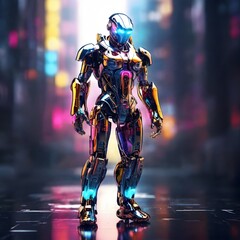 3D cyberpunk neon colorful glossy futuristic robot