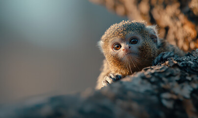 Adorable Pygmy Marmoset Peering from a Tree in its Natural Habitat