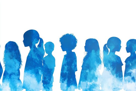 International missing children s day  blue silhouettes on white background for awareness - Powered by Adobe