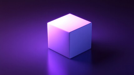 A glowing neon cube set in an abstract, futuristic scene.

