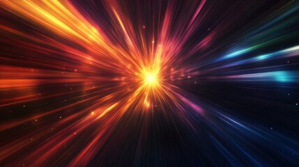 Dark abstract background with colorful light rays emanating from the center.
