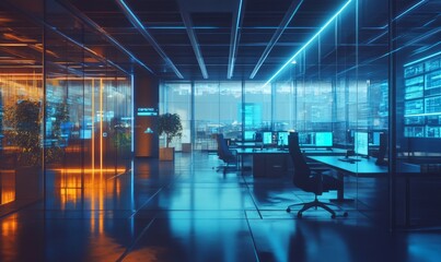 Fototapeta premium High-tech office building with smart workspaces