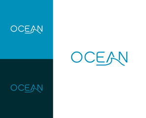 Ocean wordmark logo. Combination of ocean word with wave elements vector design logo