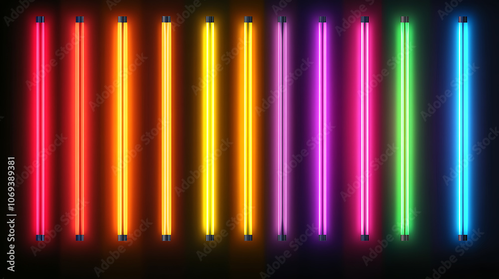 Poster abstract neon light background with different stripes