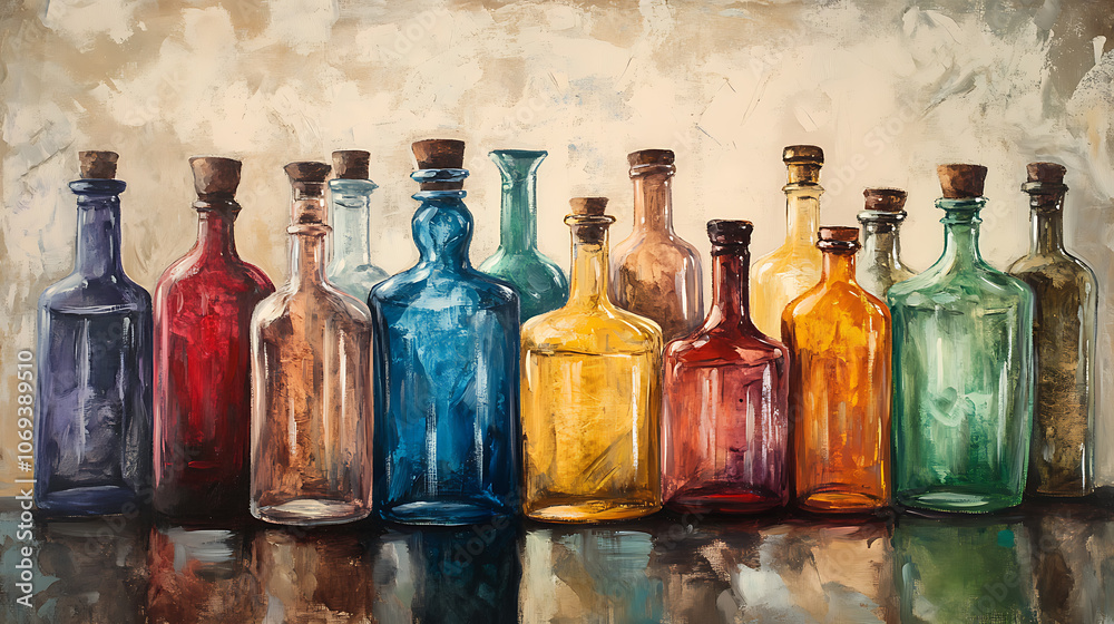 Poster an art print of bottles of different colors