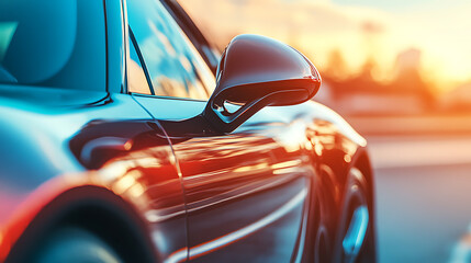 close up of the shiny rear view mirror of an expensive sport car
