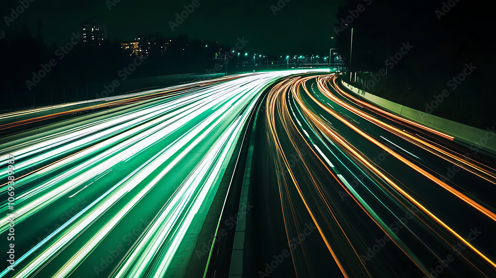 Poster green and white light lines with the green lines streaking at the edges