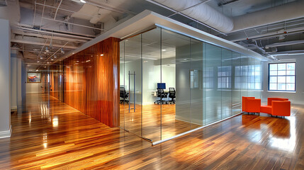 modern glass and wood office space
