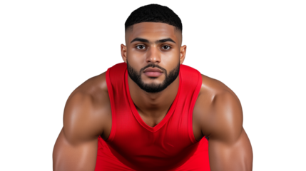 Athletic man with beard in red tank top