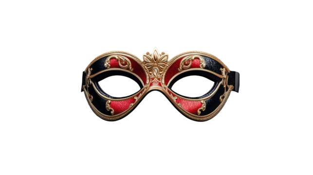 Ornate Venetian mask with gold and red design