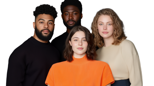 Group of four diverse people posing