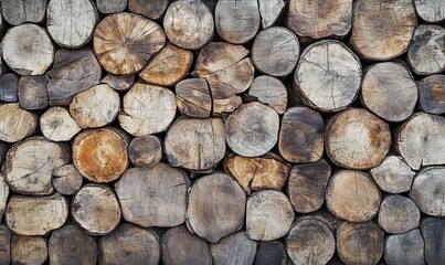 pile of naturial log round teak wood tree stump texture background pattern use for interior wall decoration