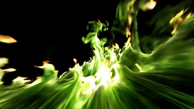 continuous hyperspeed motion of raging green flames