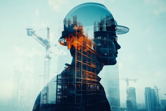 Futuristic construction project featuring engineers and architects using advanced technology tools