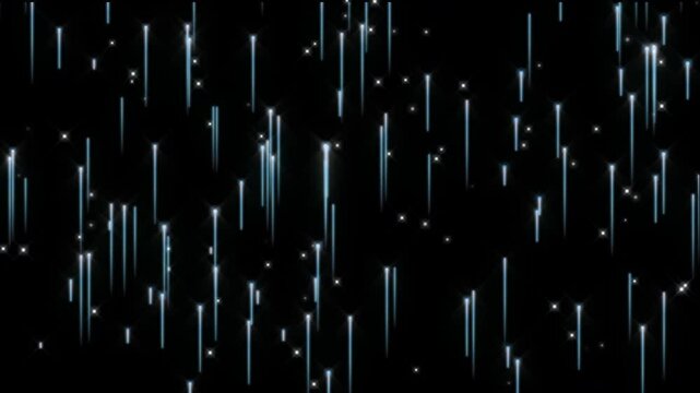 Falling light streaks bring a dazzling effect to a dark backdrop, perfect for website banners, digital backgrounds, or motion graphics.