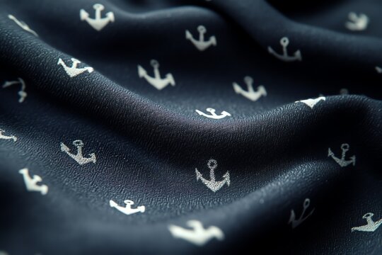 Fond bleu marine fonc&eacute; avec petites ancres blanches pour un style nautique..