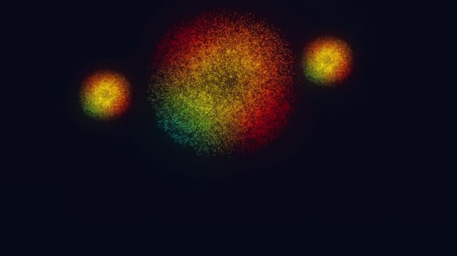 Here is a sentence describing the content of the provided image
Rainbowcolored fireworks explode across a dark background.