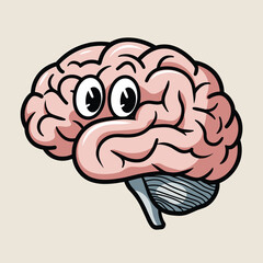Cartoon brain with expressive eyes, showcasing a whimsical and playful depiction of human intelligence in a lighthearted illustration.