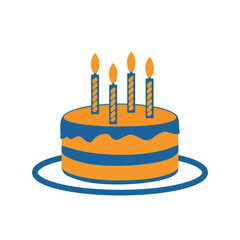 Orange and blue vector illustration of a cake with candles isolated on a white background
