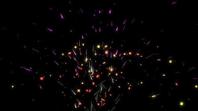 Colorful confetti and sparks create a festive atmosphere against a dark background, perfect for celebration or partythemed designs. Joyful and vibrant event elements.