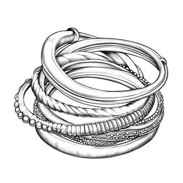 stacked silver bracelets detailed sketch clip art preview