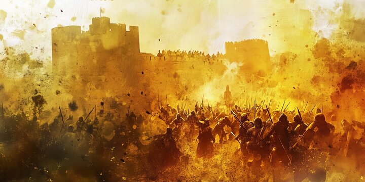 Vibrant abstract representation of the battle of Jericho a minimalistic historical narrative, biblical scene, religious concept