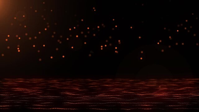 Orange sparks falling onto a dark glowing surface, ideal for backgrounds, creative designs, fiery concepts, energy themes, or text overlays.