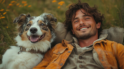 happy man and dog