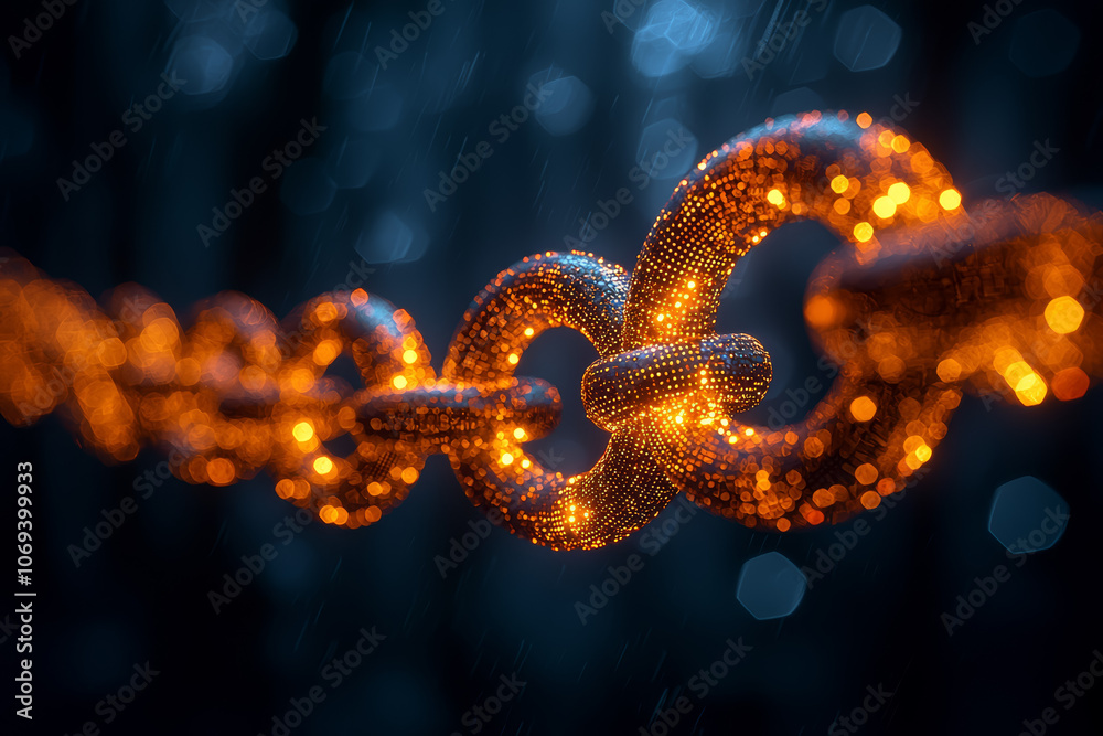 Aufkleber A blockchain firm partnering with a telecom company to enhance network security, representing blockchain's role in cybersecurity. Concept of cybersecurity.