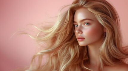 beautiful blond hair model side profile with a voluminous long luxury hairstyle