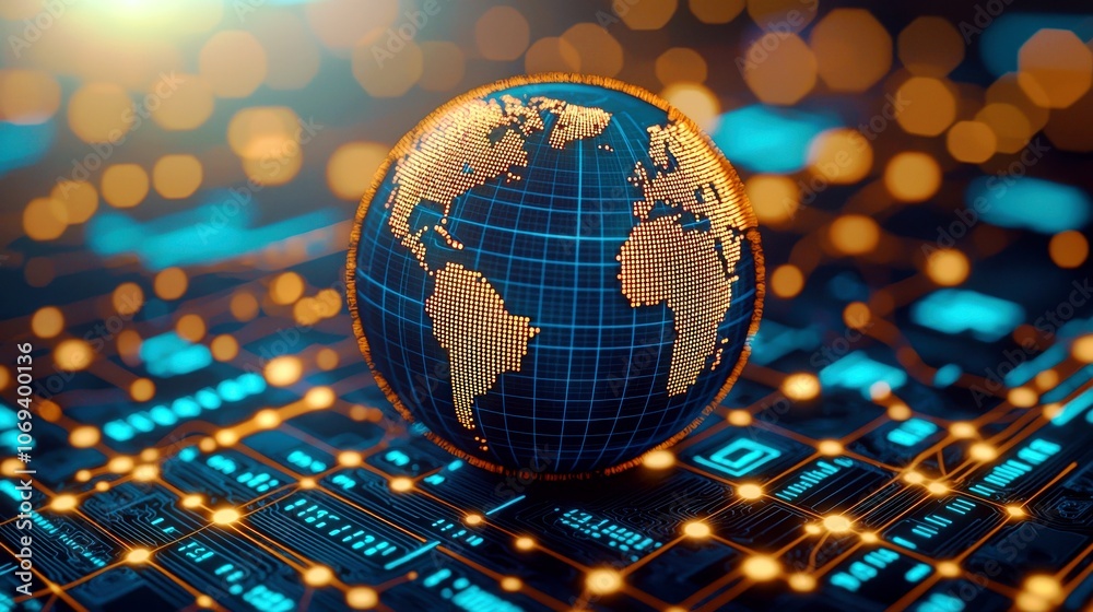 Poster dynamic digital globe with keyboard background