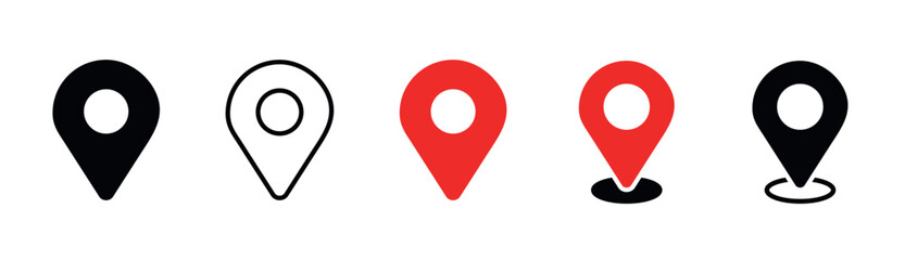 Location icons vector flat simple collection on white background. Location marker or pointer symbol, navigation for web, app, logo. 