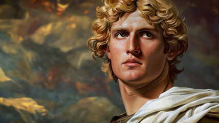 Portrait of Alexander the Great with Intense Expression and Flowing Hair