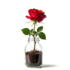  Single Red Rose Growing in Mason Jar