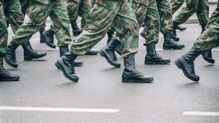 Military Marching Feet Close-Up for Patriotic and Defense Themes