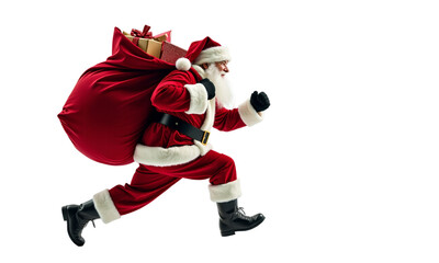 Santa Claus hurries through the snowy streets with a large bag full of gifts during the festive holiday season © mattegg
