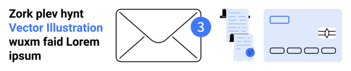 Envelope icon with notification badge, documents, and keyboard icon. Ideal for email services, productivity tools, digital communication, office software, messaging apps, notification systems