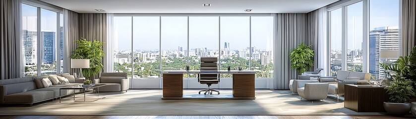 Naklejka premium Elegant Luxury Office Interior with City View