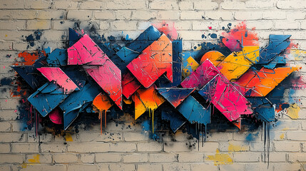 Vibrant Urban Graffiti Mural on Brick Wall with Bold Colors and Intricate Design