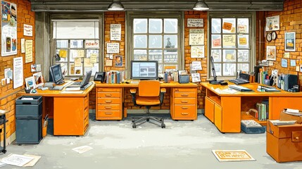 Obraz premium Modern Vibrant Digital Painting of Office Interior