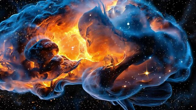 Cosmic brain design fuses space beauty with human cognition in imaginative art