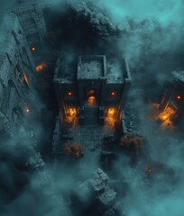 Fototapeta premium Dark Fantasy Temple Ruins Tabletop RPG Map, Mysterious Roleplaying Dungeon Mysterious Lair Battlemap, Adventure Games Encounters, Gaming Art Design, TTRPG Buildings Architecture Concept