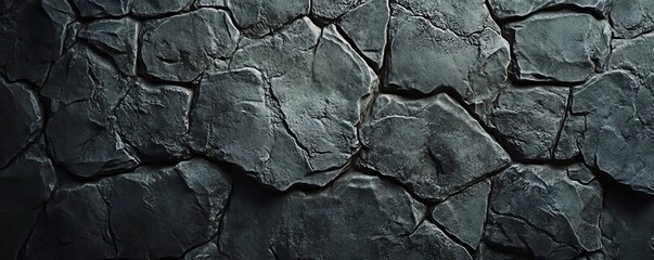 Mur en pierre gris charbon avec des textures rugueuses..