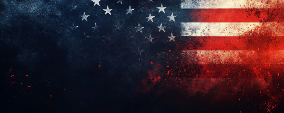 Dark blue background with red and white stripes of the American flag, creating an american theme for banner or web design template