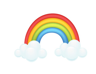Rainbow with fluffy clouds, ideal for children projects, positivity themes, or weather-related designs. Symbolizes hope and happiness. Vector illustration