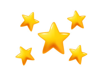 Group of five shining golden stars, perfect for ratings, achievements, or decorative celestial themes. Suitable for both digital and print projects. Vector illustration