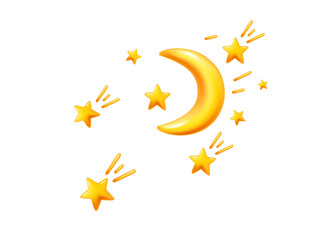 Golden moon with a sprinkle of stars, creating a dreamy, magical night scene. Ideal for children projects, bedtime themes, or night sky illustrations. Vector illustration