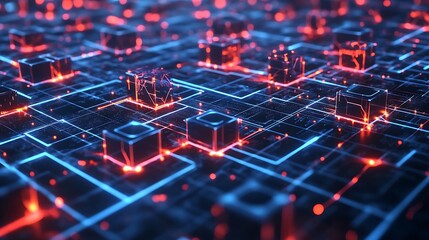 Futuristic blockchain concept showcasing glowing digital data blocks image