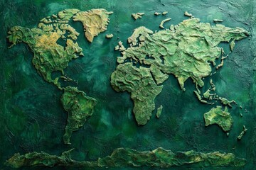 Vibrant green topographic map with natural textures for environmental and geographic education